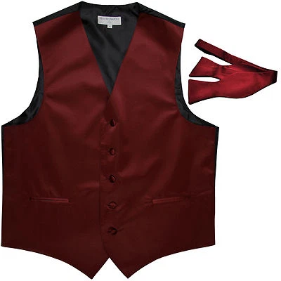 New Men's Formal Vest Tuxedo Waistcoat with free style selftie Bowtie burgundy - Image 1 of 4