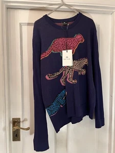 New PS Paul Smith Blue Cheetahs Design Cotton Mix Knitted jumper, Medium - Picture 1 of 13