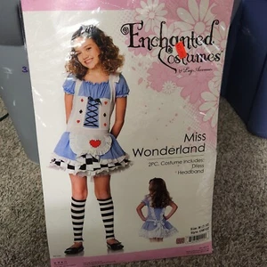 Vestido Disfraz y Diadema Miss Wonderland Nuevo Mediano 7-10 Halloween  - Imagen 1 de 6