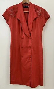 Vintage 1980’s JILL CLEGG Red Linen Button Up Dress Size 12 With Shoulder Pads - Bild 1 von 9