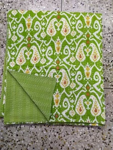 Green Paisley Indian Kantha Quilt Blanket Bedspread Bedding Gudri Throw Quilts - Picture 1 of 3