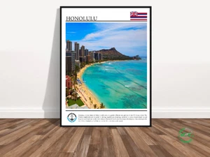 HONOLULU-Hawaii Travel Poster Print-Vacation-Gift Wall Art Decor (2) - Picture 1 of 3