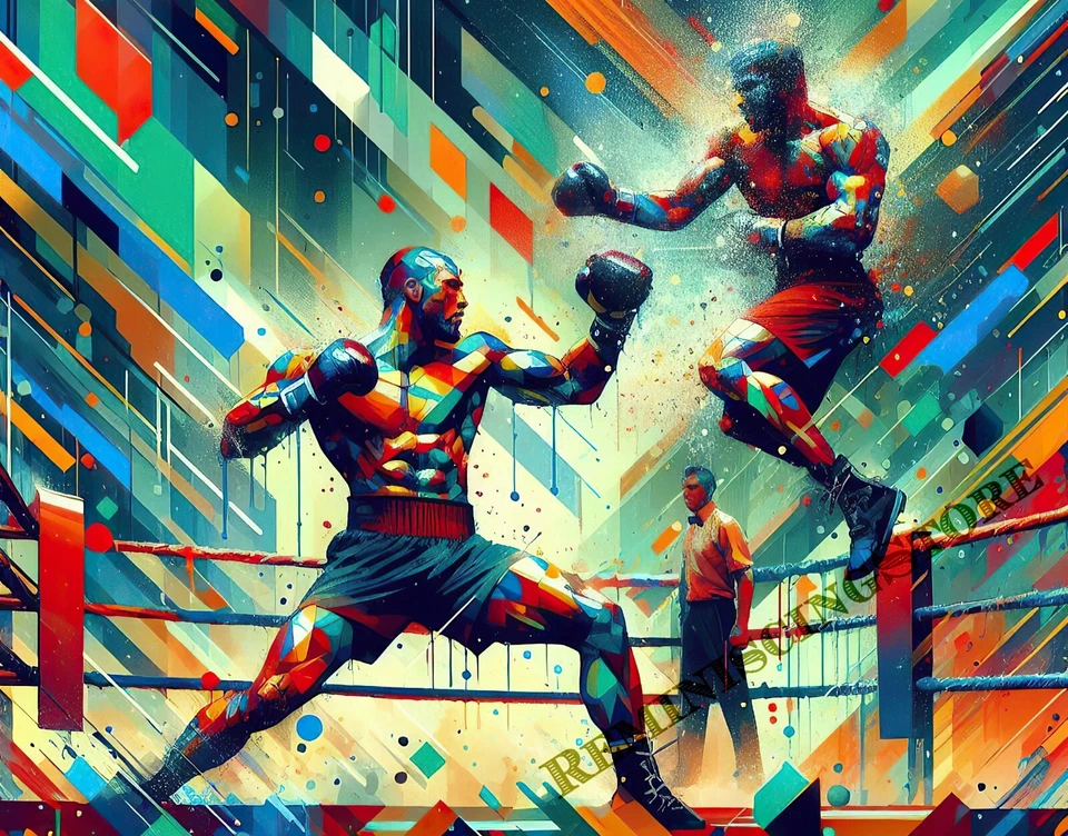 " In the Ring " Boxing competition splashes of paint abstract art #2 Reprint - Image 1 of 1