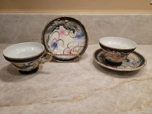 Vintage Japanese Porcelain Moriage Dragon Tea Cups And Saucers - Picture 1 of 7