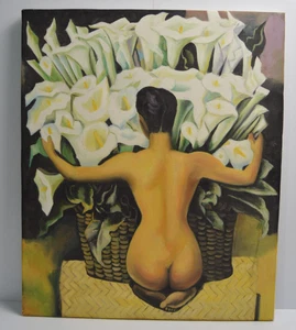 Riproduzione Quadro Nudo con Gigli Calla Diego Rivera Quadro Reale Tela - Foto 1 di 22