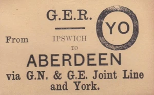Great Eastern Railway Gepäckaufkleber ABERDEEN (IPSWICH) - Bild 1 von 1