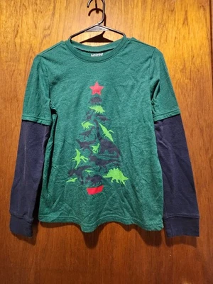 Boys Size 12 Jumping Beans Green Graphic Dinosaur Christmas Long Sleeve Shirt - Image 1 of 3