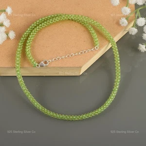 Sterling Silver Rondelle Peridot Gemstone Beaded August Sister Necklace Jewelry - Picture 1 of 6