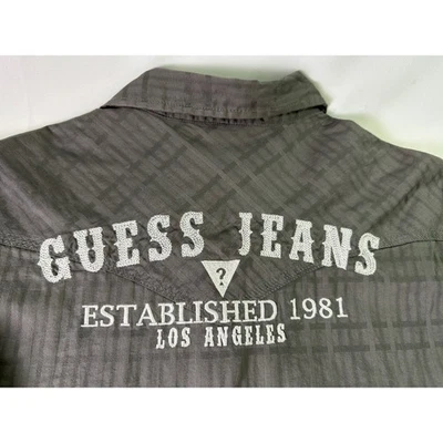NWT GUESS Jeans Men's XL LS Boxer Western Dobby Pearl Snap Shirt Iron Grey - Image 1 of 4