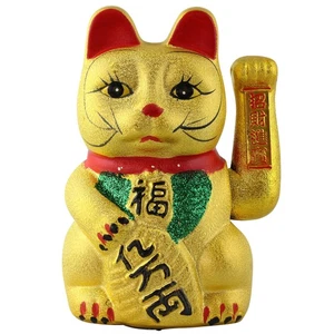 Glückskatze Winkekatze Keramik 26cm gold Maneki Neko winkende Katze Glück Shui - Bild 1 von 10