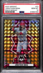 2022 Panini Mosaic Mosaic Gold Refractor 21 Jonathan India 4/10 PSA 10 GEM MT - Foto 1 di 2