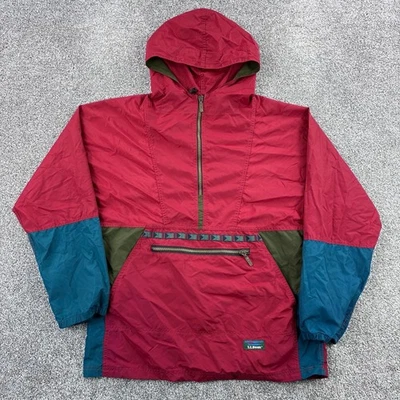 Vintage LL Bean Anorak Jacket Mens Large Red Hooded Pullover Aztec Stripe Nylon - Image 1 of 4