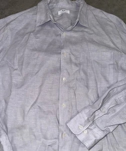 Uniqlo 100% Linen Shirt Mens 2XL Light Gray Long Sleeve Button Up Breathable EUC - Picture 1 of 10