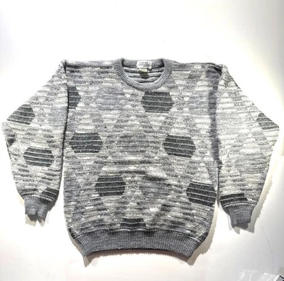 Vintage Coogi Style Gray Geometric Pattern Knit Sweater Crewneck Long Sleeve M - Image 1 of 4