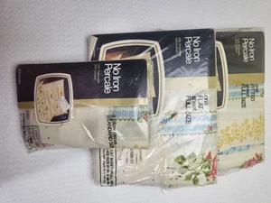 Vintage NOS JC Penney Full Size Sheet Set Flowers NEW No Iron Percale USA - Picture 1 of 8