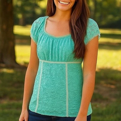 Gorra Babydoll pequeña para mujer Y2K manga con volantes azul aguamarina Gilmore niñas Top Foto 1 de 4