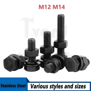 Black High Tensile 12.9 Fully Threaded Bolts Screws Hexagon Hex Head M12 M14 New - Picture 1 of 8