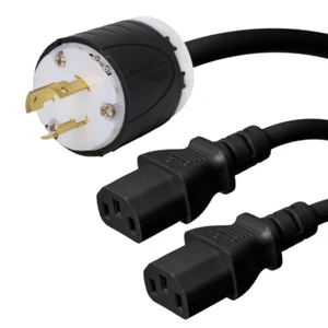 L5-20P to 2x C13 Y Splitter Cord 8 ft, 15A/125V 14 AWG - Iron Box IBX-4801C132 - Picture 1 of 1