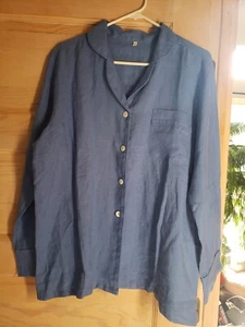 Serena & Lily Positano Linen Blue Indigo Pajama Top Size L NWT - Picture 1 of 3