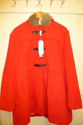 ladies JBC COLLECTIONS RED HOODED DUFFLE STYLE COAT UK SIZE 20 NEW + TAGS - Image 1 of 4