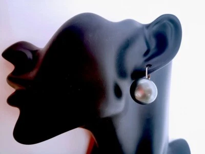 Pendiente colgante 12mm negro plano redondo madreperla con palanca s925 Foto 1 de 4