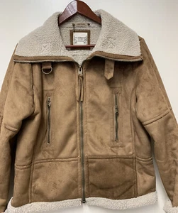Ruff Hewn Women’s Faux Suede Bomber Jacket - Size: Large/Brown (Pre-owned) - Picture 1 of 5