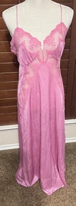 JC Penney vintage Negligee lace lingerie nightgown long slip dress Pink Nylon M - Picture 1 of 7