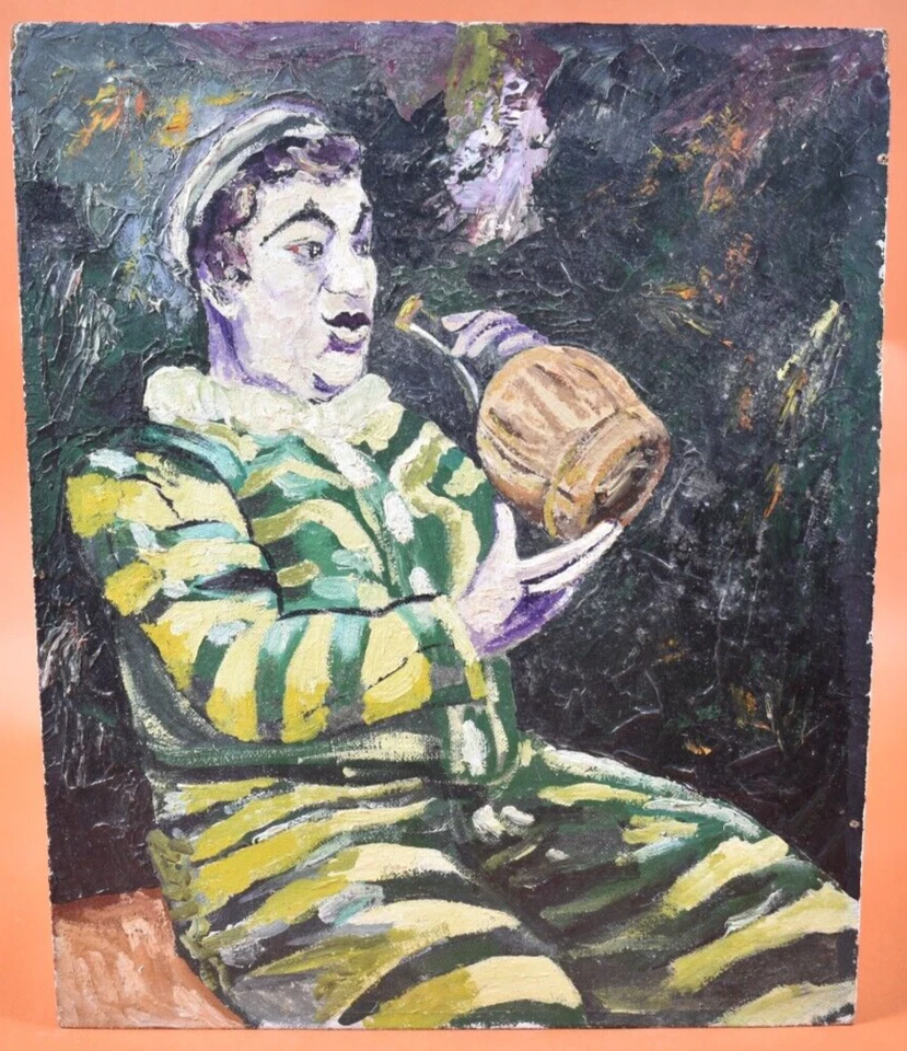 Peinture huile sur bois Années 1970 - Arlequin Clown  - Photo 1/1