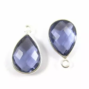 Einfassung Edelstein Anhänger Sterlingsilber Iolith Quarz - kleine Träne - 10 x 14 mm (2 Stck.) - Bild 1 von 5