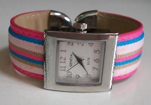 WOMEN'S NUMBER DIAL MULTICOLOR RIBBON STYLE FASHION CASUAL BANGLE CUFF WATCH - Picture 1 of 4