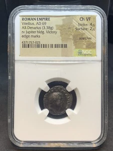 Impero Romano Vitellio AD69 Denario Argento NGC CHVF Fine Stile Dodici Cesare - Foto 1 di 4