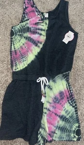 Justice Girls Romper Tie Dye Dark Gray Sz 14 Sleeveless  Pockets NWT - Picture 1 of 5
