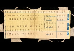 CLIMAX BLUES BAND - ACADEMY OF MUSIC - NOV 9, 1974 - TICKET - FM/LIVE WNEW SHOW - Picture 1 of 2