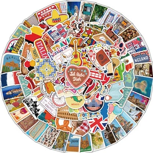 100 Luggage Suitcase Retro Vinyl Stickers Vintage City Names World Travel UK NEW - Picture 1 of 13