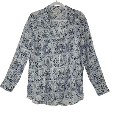 C&C California 100% Linen Button Shirt Women M Blue Long Sleeve Minimalist Beach - Image 1 of 4