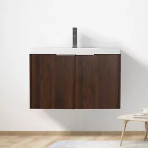 Vagadero de tocador flotante moderno de 30" montado en pared con 2 puertas nogal EE. UU. - Imagen 1 de 9