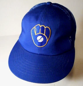 Vintage Milwaukee Brewers SnapBack Hat Ted Fletcher Trucker Cap MLB Blue Logo - Picture 1 of 13