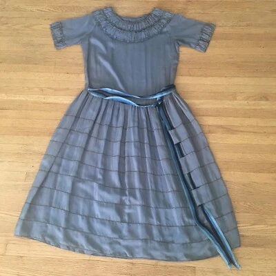 1920s Silk Lamé Blue Gold Drop Waist Deco Dress Small - Image 1 of 4