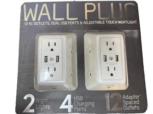 Paquete de 2, Enchufe de Pared con 6 Tomas de corriente, Puertos USB-A dobles, Luz nocturna - Imagen 1 de 2