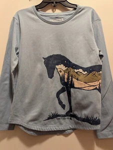 Carhartt Little Girls 5 Blue Long Sleeve Horse Print Shirt NWT - Picture 1 of 9