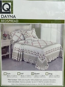 Living Quarters Dayna Queen Bedspread White/Pink Cotton Face&Fill-Polyester Back - Picture 1 of 4