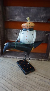 Vintage Halloween Kürbiskopf Figur Reitet auf einer Krähe - Bild 1 von 10