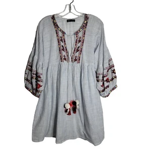 Abito ricamato Zara collezione TRF nappe medie manica a palloncino cotone boho - Foto 1 di 8