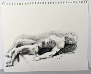 17" Vintage Pencil Drawing Young Man Nude Body Laying View Candace McCall XI - Picture 1 of 4