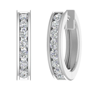 1/2 Carat Channel Diamond Hoop Earrings in 10K White Gold - Picture 1 of 3