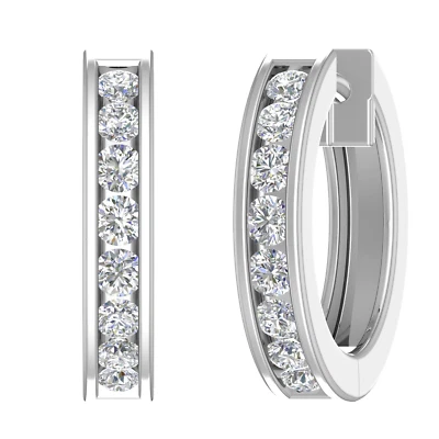 1/2 Carat Channel Diamond Hoop Earrings in 10K White Gold - Image 1 of 3