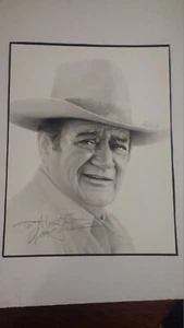 JOHN WAYNE ART SKETCH PRINT - AUTOGRAPHED 1990's - Picture 1 of 4