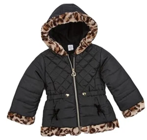 Toddler Girls Puffer Winter Jacket Black with Fur Trim Size 2T - Picture 1 of 4