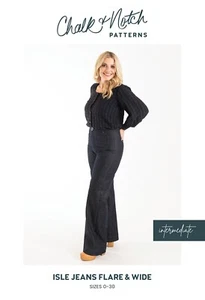 ISLE JEANS Flare & Wide Women's Sewing Pattern by Chalk & Notch Sz 0-30 - Picture 1 of 2