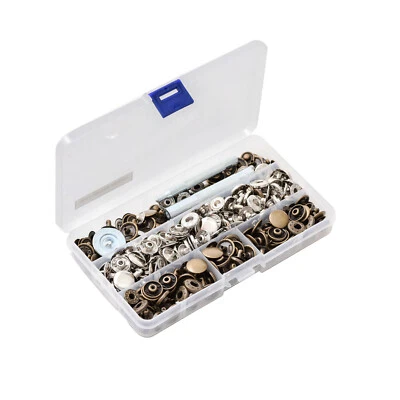 100pcs Heavy Duty Snap Fasteners Press Studs Kit Set Poppers Leather Button Tool - Image 1 of 4